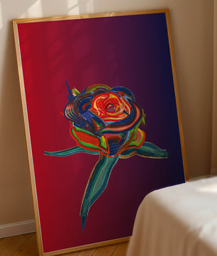 Rosa abstracta vibrante con colores dinámicos sobre fondo degradado