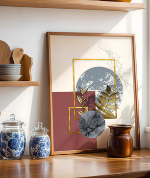 Abstract Composition with Gold Accents and Geometric Shapes - Mi tienda