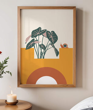 Abstract Botanical Art with Snail and Geometric Shapes - Mi tienda