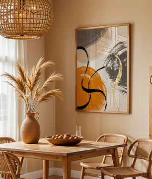 Abstract Art with Orange, Black, and Gold Brushstrokes - Mi tienda