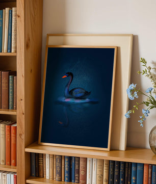 Majestic Black Swan Under Starry Night Sky with Golden Accents - Mi tienda