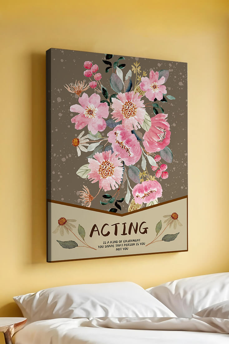 Floral watercolor illustration with motivational text on a brown dotted background
