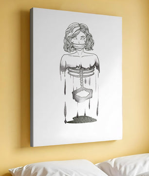 Surreal illustration of a woman with abstract ribcage and melting effect