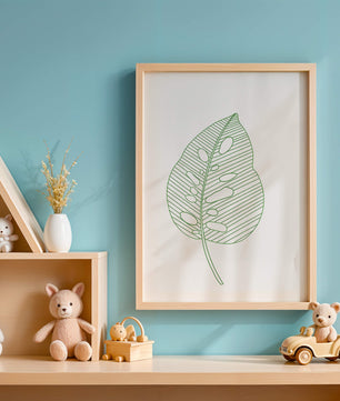 Detailed Green Leaf Line Drawing Art - Mi tienda