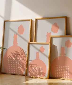 Katzensilhouette mit Ballon auf minimalistischem Kreishintergrund