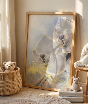 Delicate floral art with gold accents and abstract background