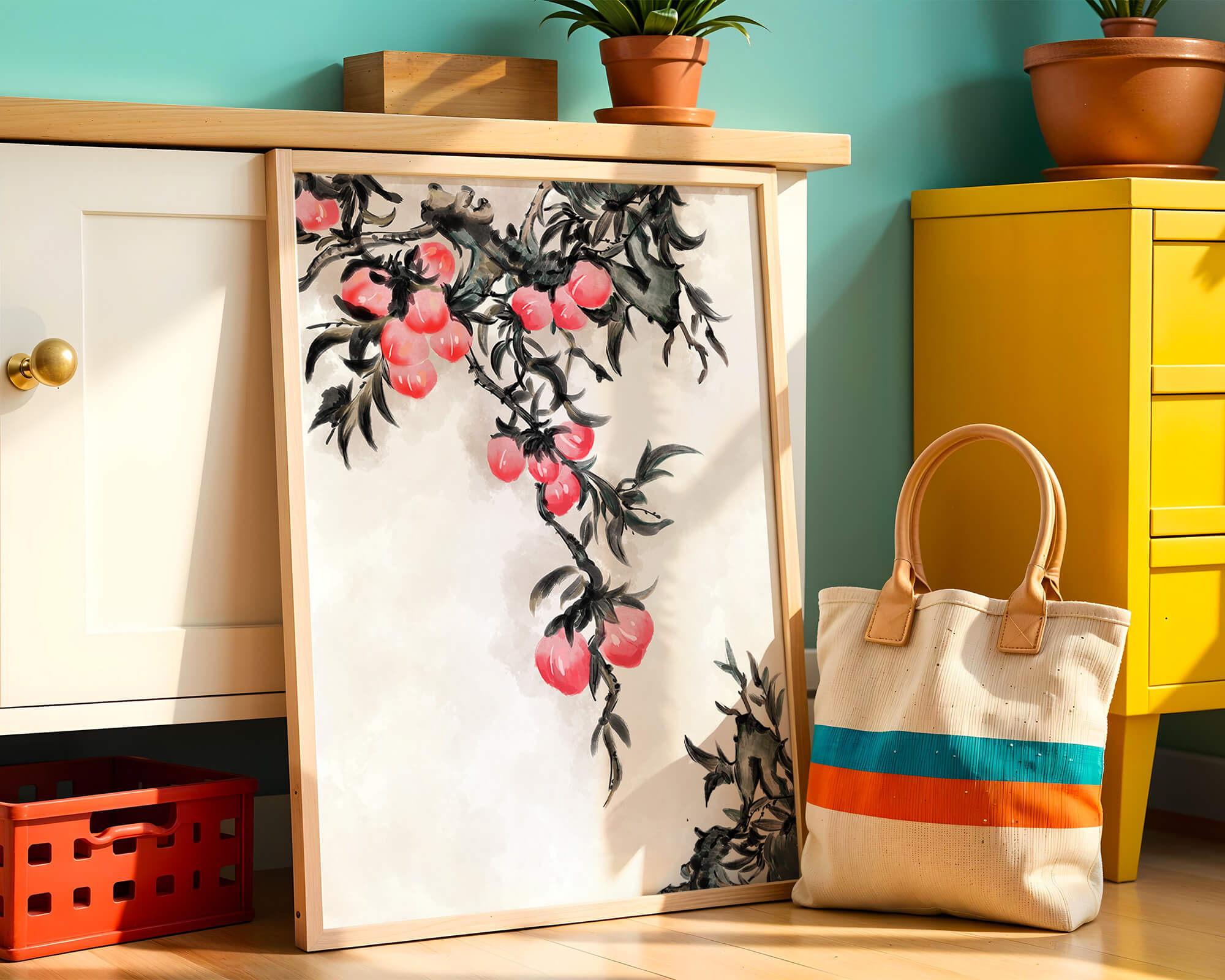 Watercolor Floral Illustration with Red Berries on Branch - Mi tienda