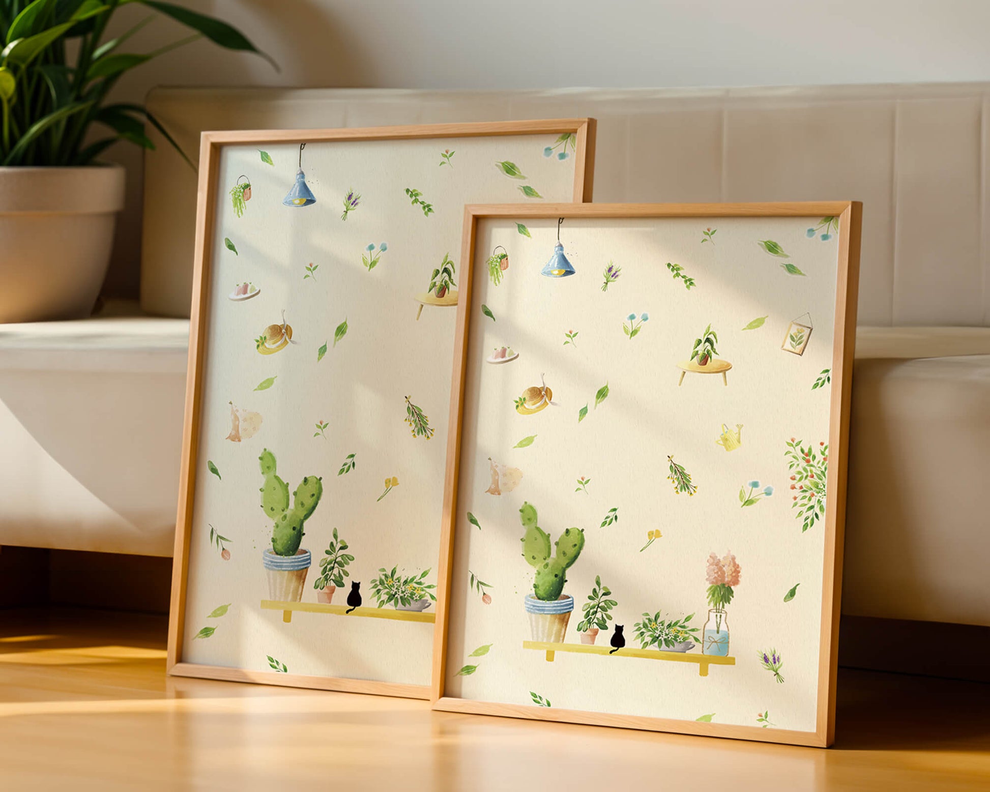 Illustration décorative avec des plantes et des éléments chaleureux