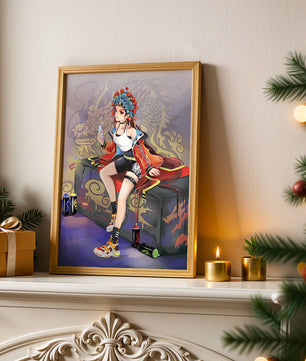 Anime art of a girl in traditional attire with urban elements