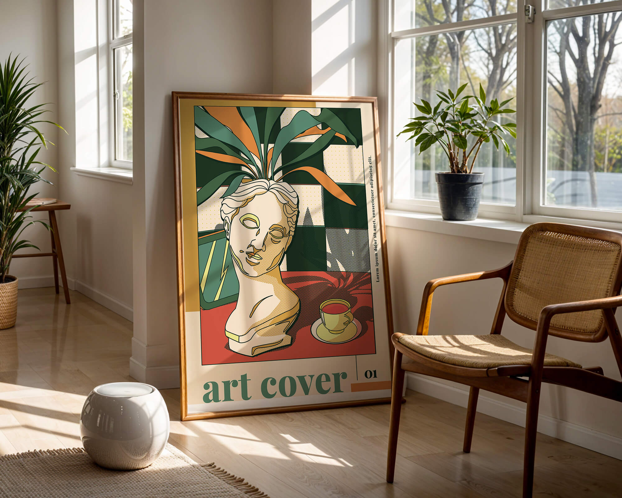 Abstract Art with Bust and Coffee Cup