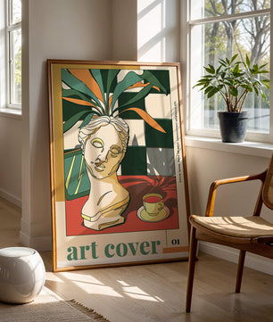 Abstract Art with Bust and Coffee Cup