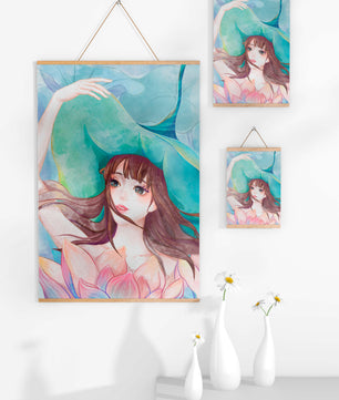 Serene water-inspired portrait of a woman with flowers