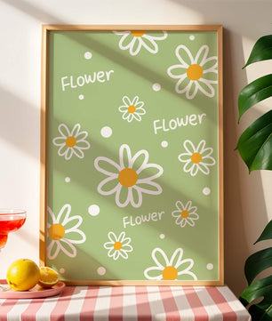 Estampado floral con margaritas sobre fondo verde