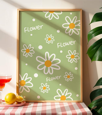 Floral pattern with daisies on a green background