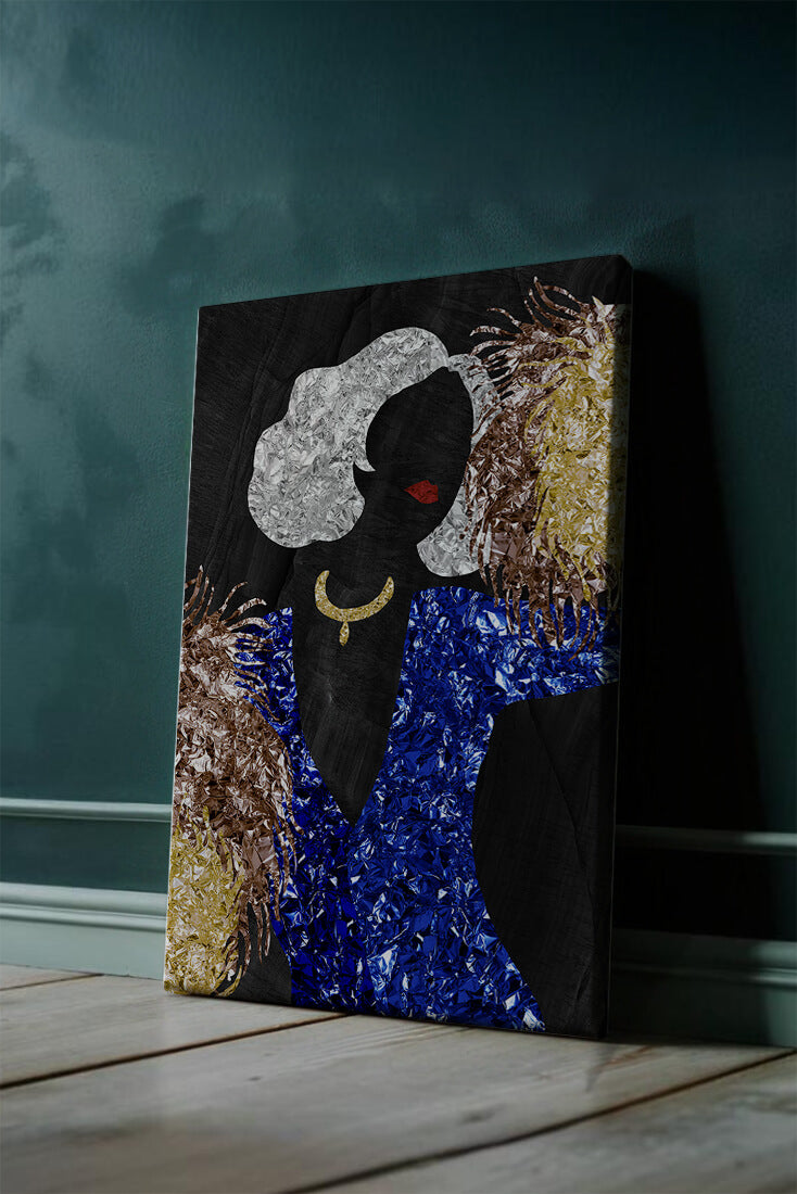 Abstract art with colorful foil textures and silhouette
