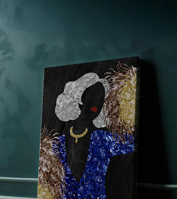 Abstract art with colorful foil textures and silhouette