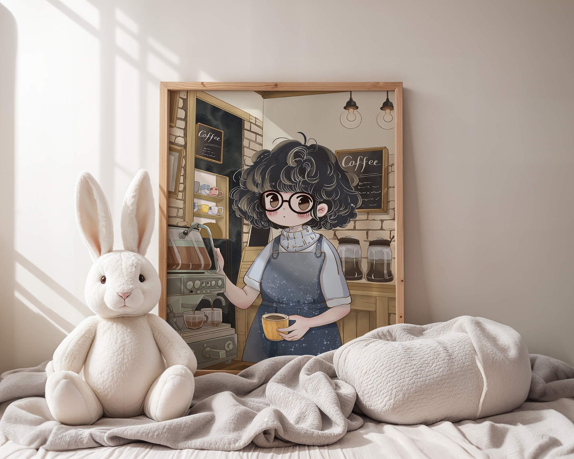 Escena encantadora de café con barista preparando café