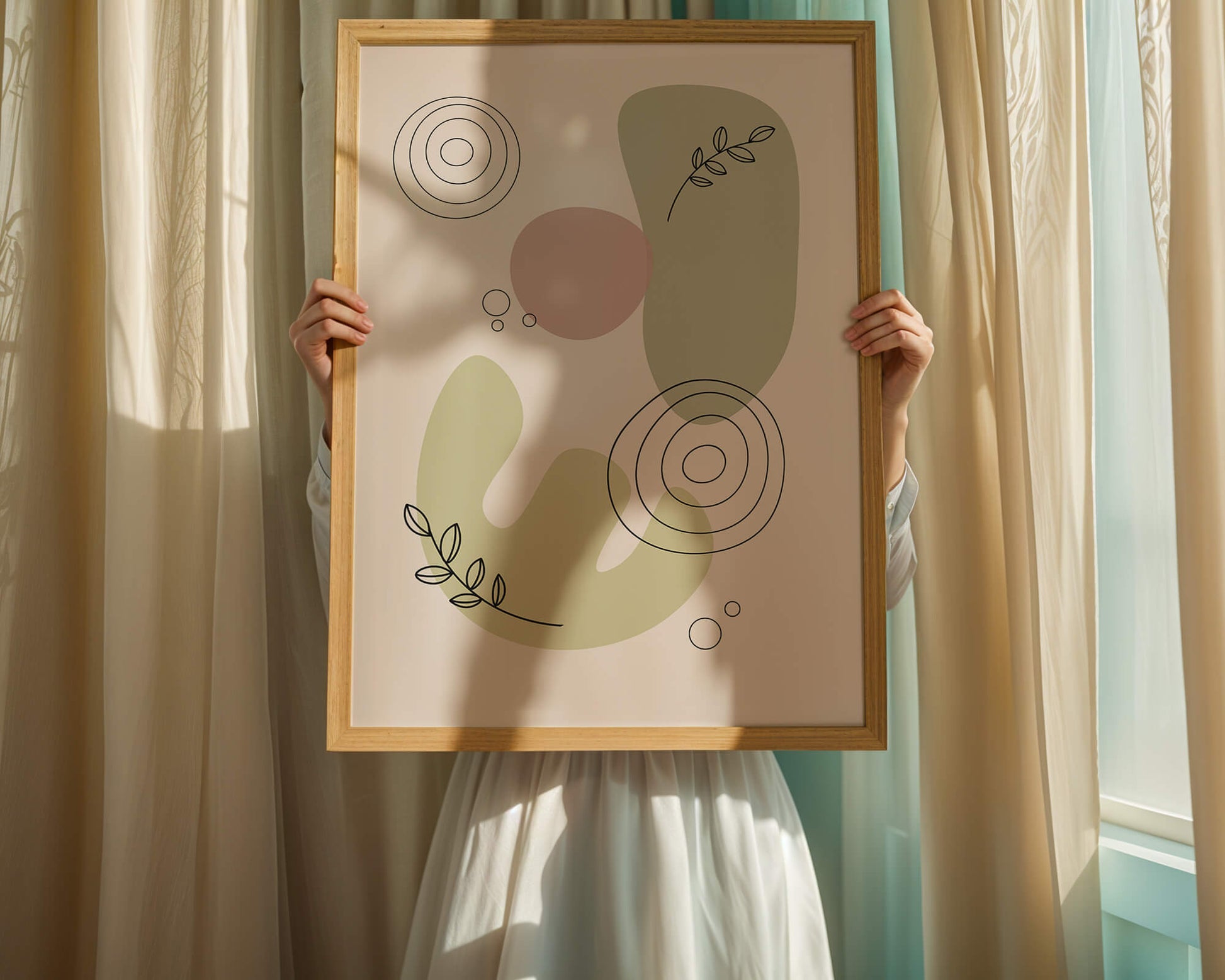 Abstract shapes and leaves in minimalistic design