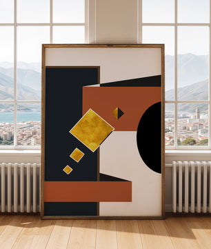 Abstract geometric art with gold accents and bold colors - Mi tienda