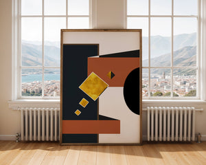 Abstract geometric art with gold accents and bold colors - Mi tienda