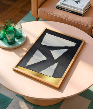 Abstract geometric design with gold and black elements