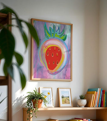 Colorful abstract strawberry with vibrant brush strokes