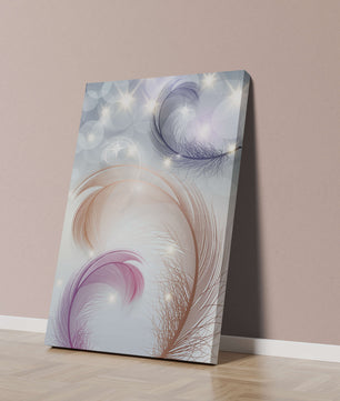 Elegant abstract feather design with sparkles and soft colors