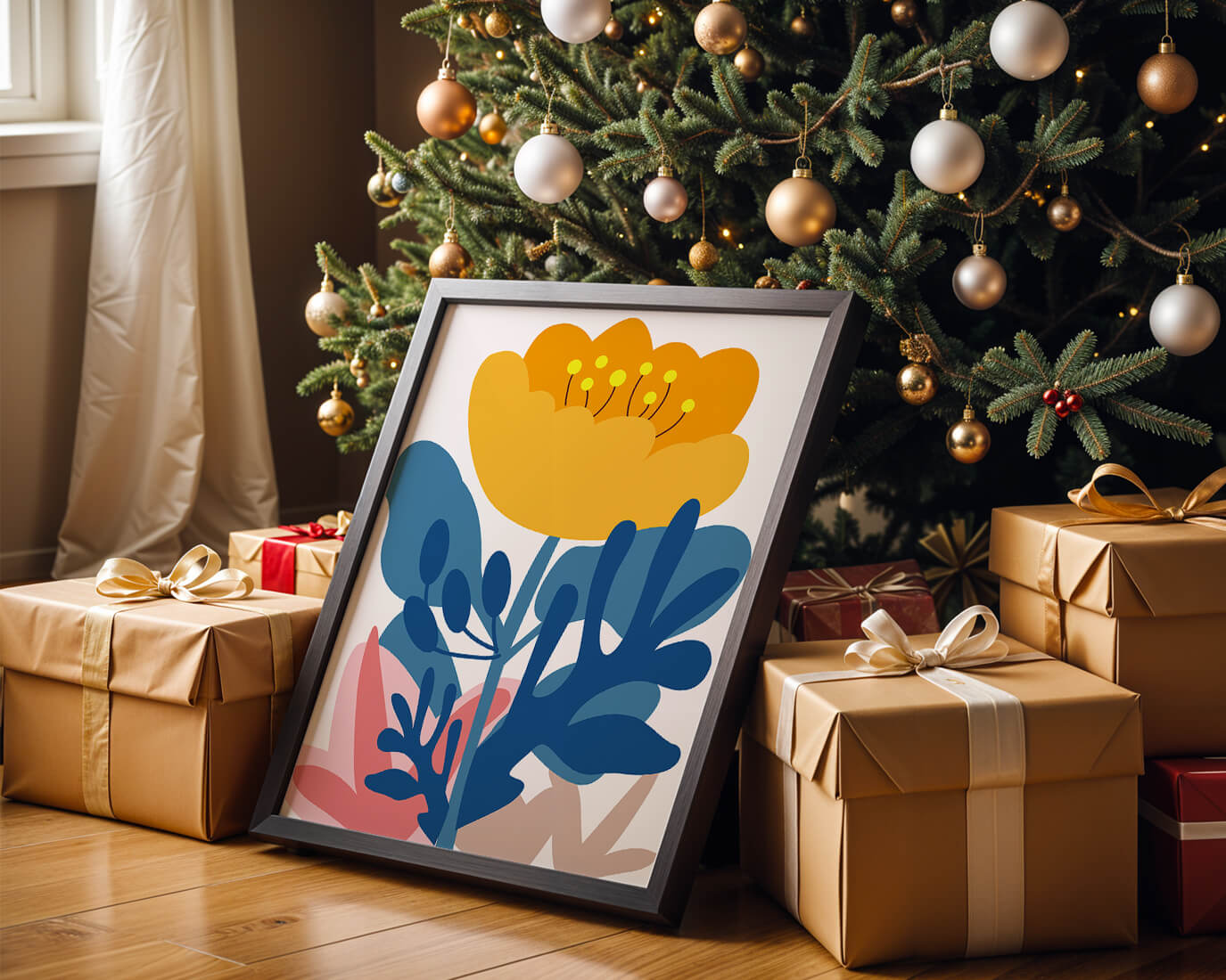 Colorful abstract floral illustration with vibrant leaf patterns