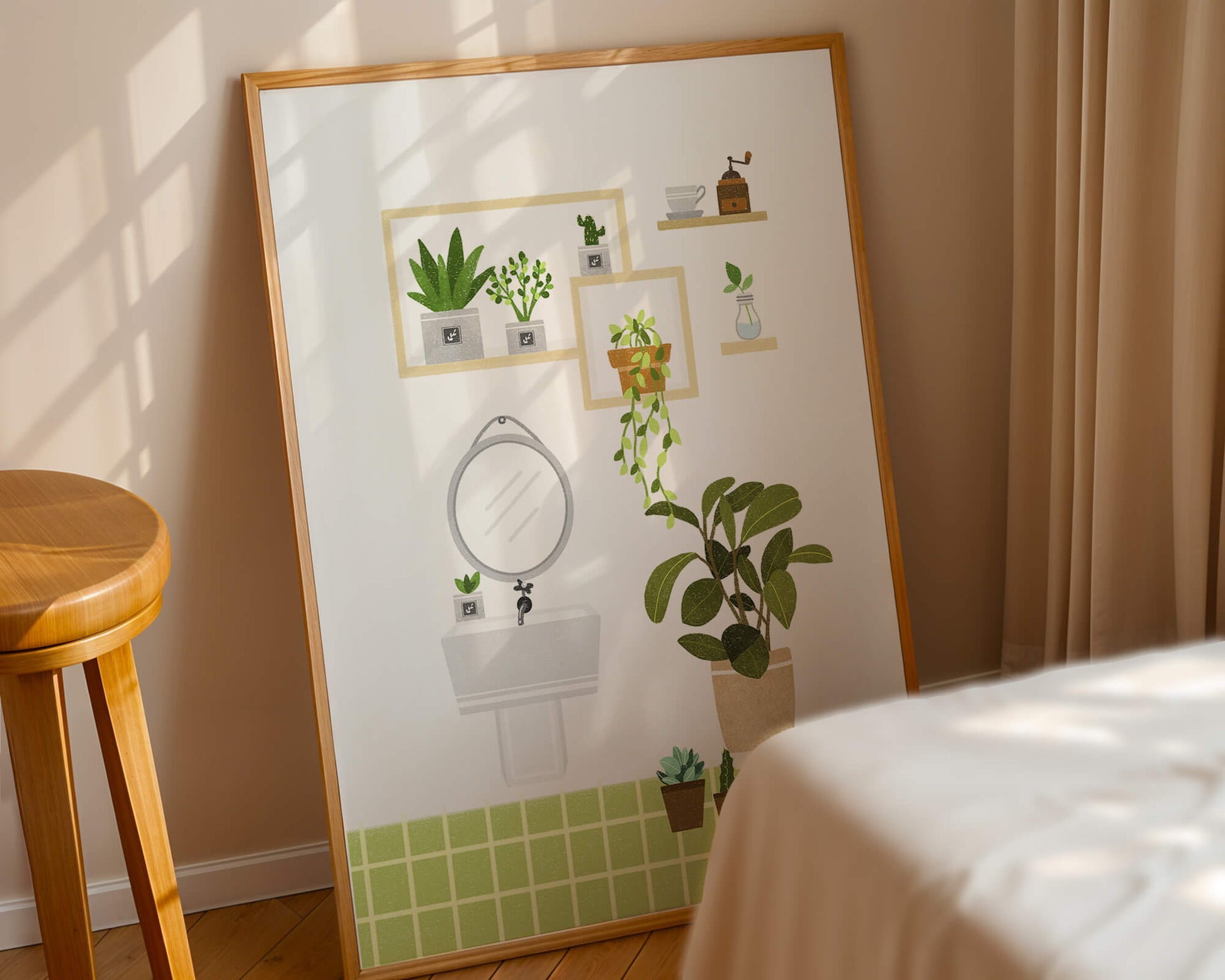 Stylish bathroom interior with plants and modern decor