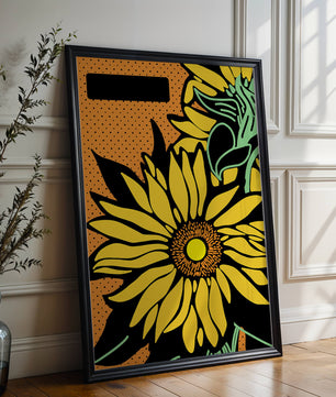 Colorful sunflower illustration with bold lines and dots