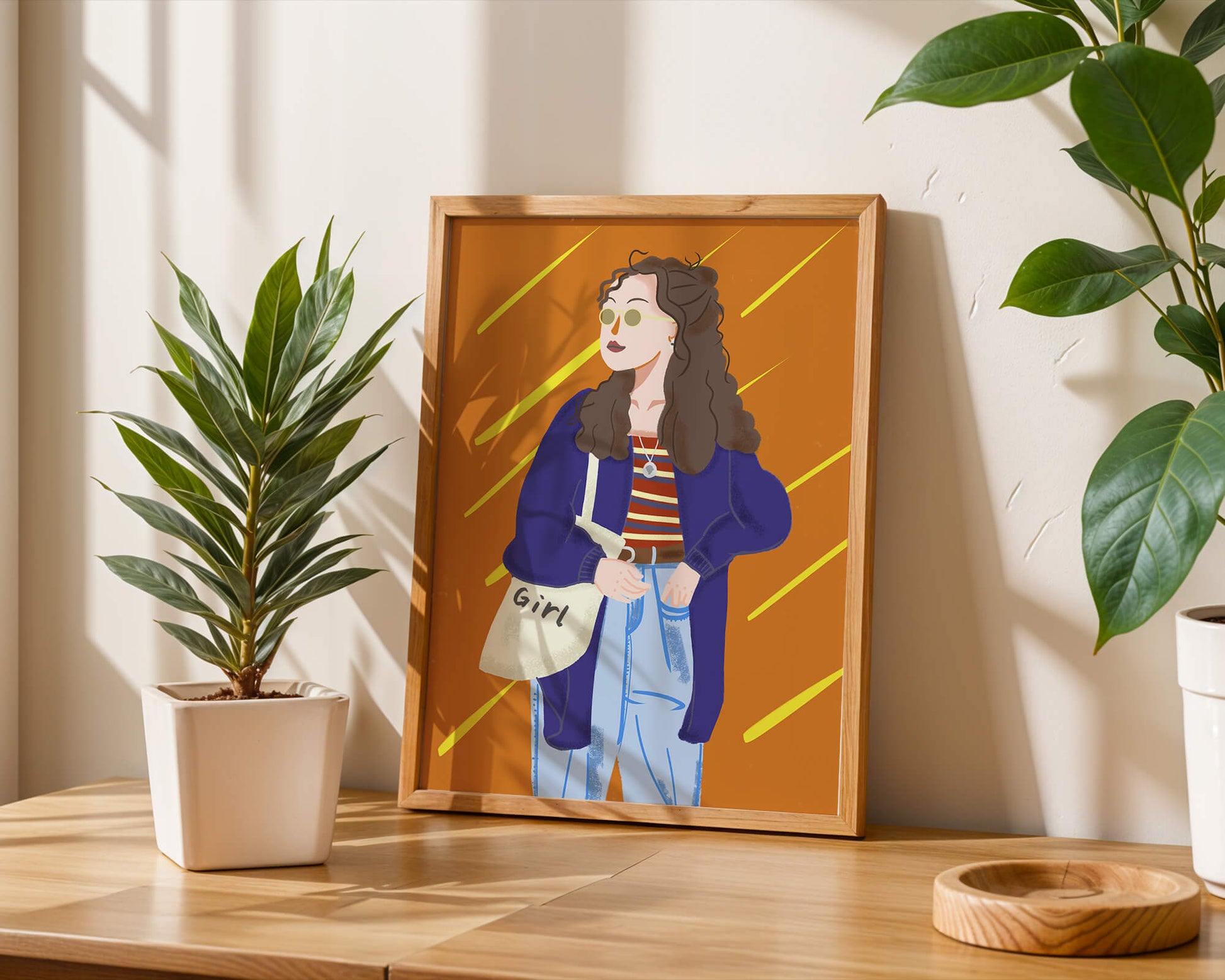 Trendy girl with sunglasses and casual outfit illustration