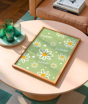 Estampado floral con margaritas sobre fondo verde