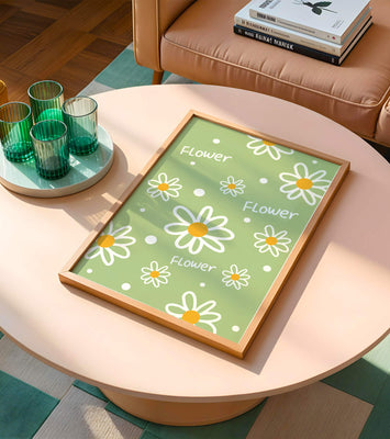 Floral pattern with daisies on a green background