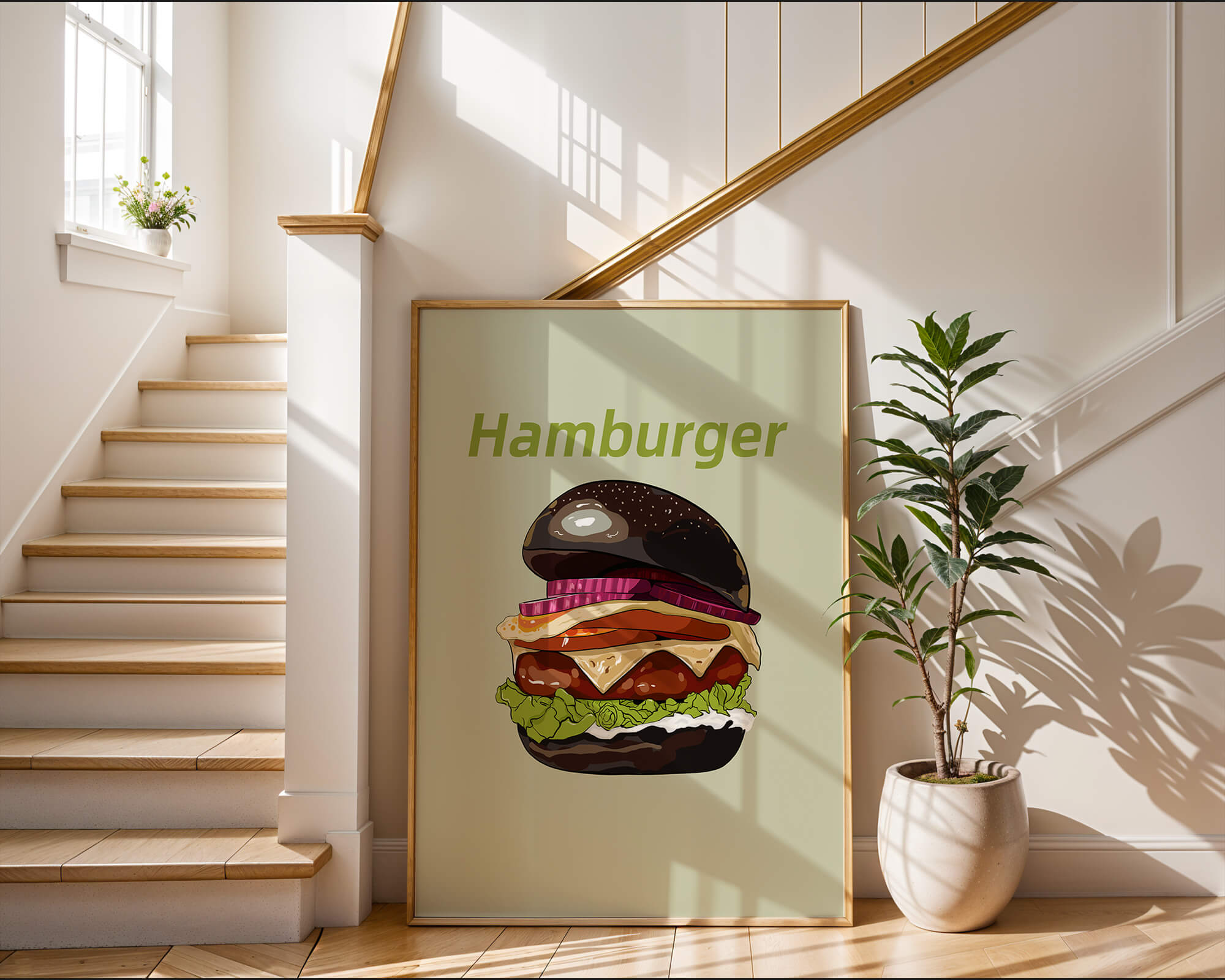 Delicious hamburger illustration with vibrant ingredients
