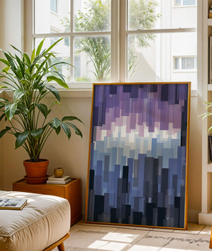 Abstrakter pixeliger Farbverlauf mit Blau- und Lilatönen