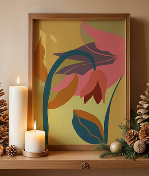 Abstract floral illustration with vibrant colors and organic shapes