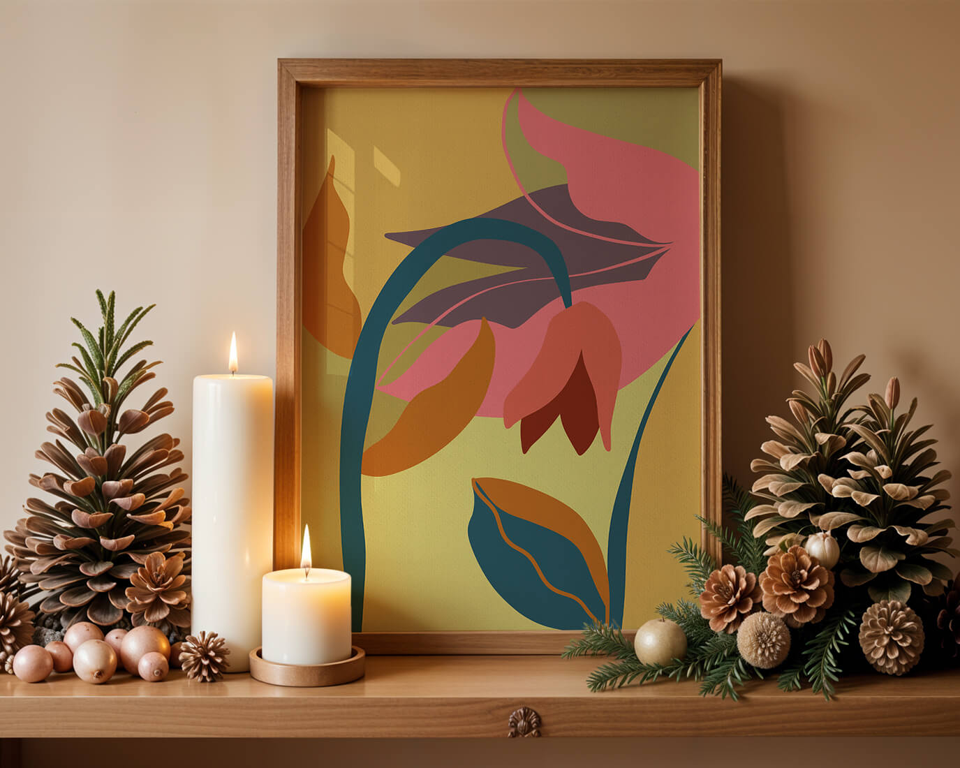 Abstract floral illustration with vibrant colors and organic shapes