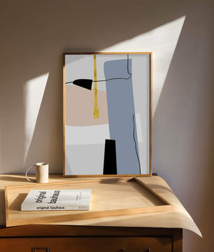 Abstrakte geometrische Kunst mit blauen und goldenen Akzenten