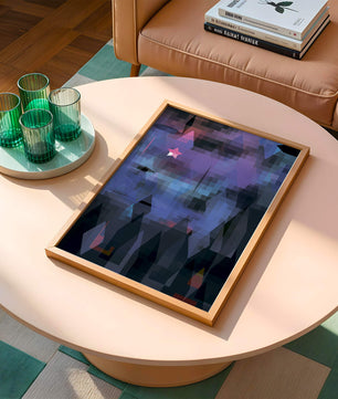 Geometrische abstrakte Kunst in lebhaften Blau- und Lilatönen