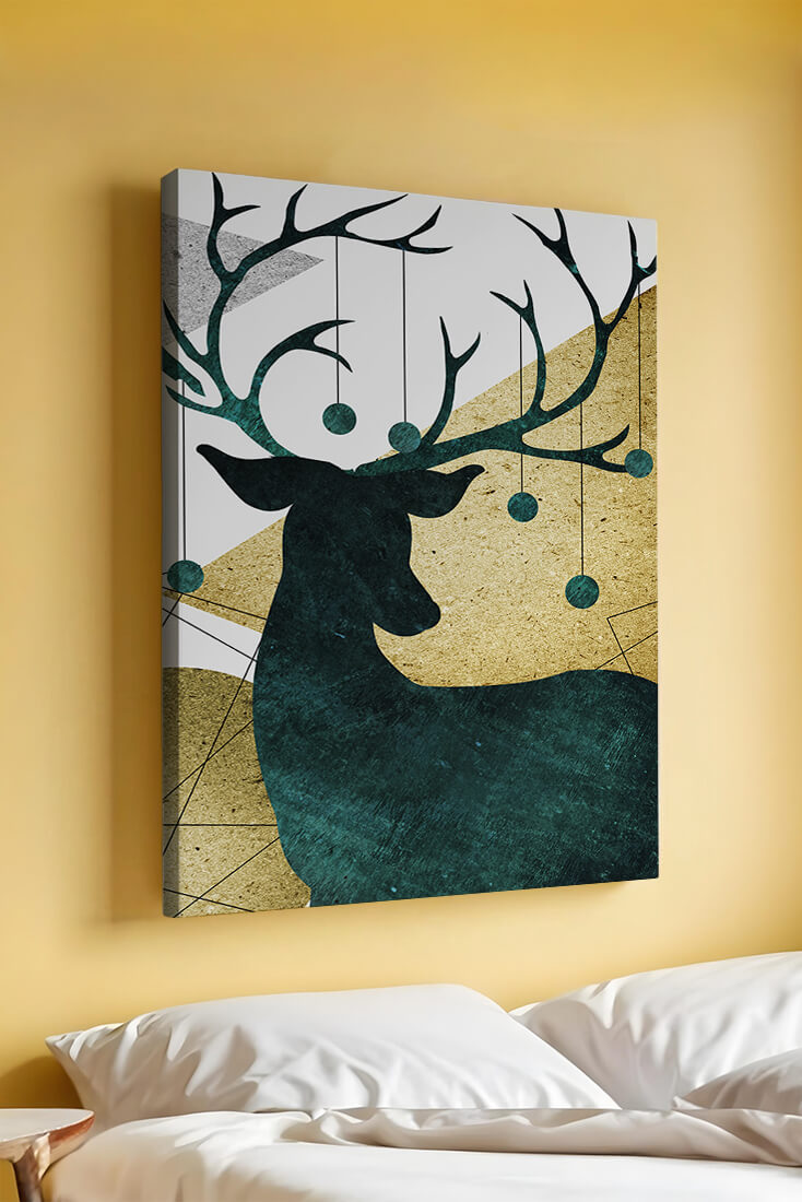 Silhouette of a Deer with Abstract Gold and Green Background