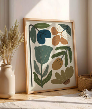 Botanical illustration with earthy and muted colors