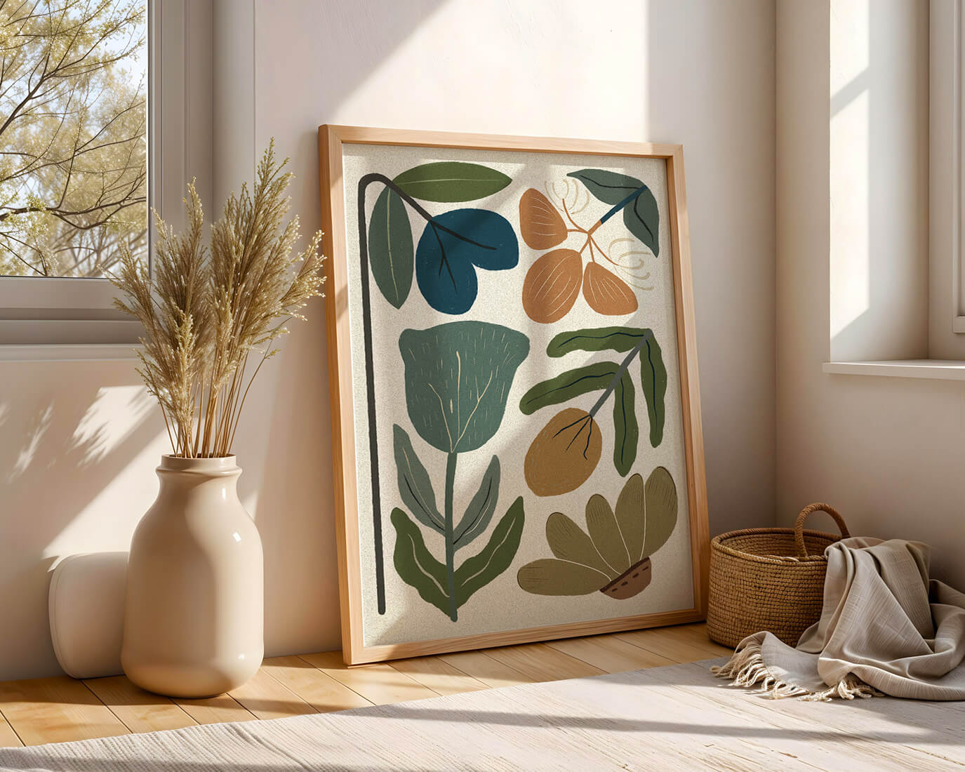 Botanical illustration with earthy and muted colors