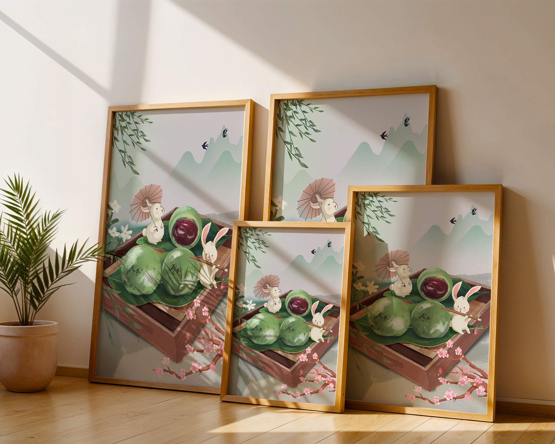 Charming Hasen mit Mochi und Berglandschaft