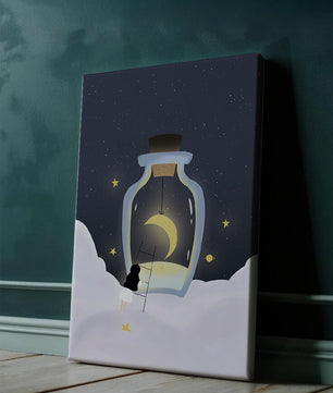 Fantasy Scene with Girl and Moon in a Bottle