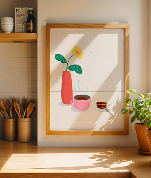 Cozy Breakfast with Coffee, Cake, and Sunflower in Vase - Mi tienda