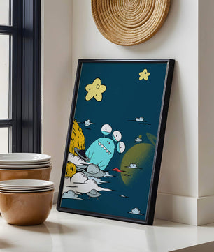 Playful Alien Illustration with Space Background and Stars - Mi tienda