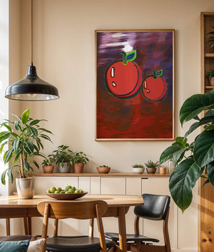Dos manzanas abstractas con fondo colorido