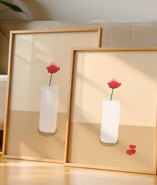 Minimalist Red Flower in White Vase on Beige Background - Mi tienda