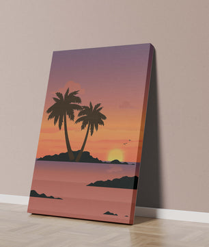 Sunset Over Tropical Island with Palm Trees and Birds - Mi tienda