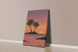 Sunset Over Tropical Island with Palm Trees and Birds - Mi tienda